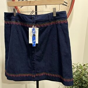 NWT Navy Corduroy Skirt with Embroidery